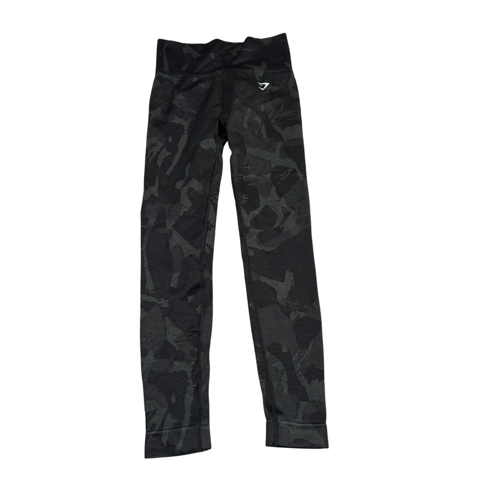 Gymshark Womens XS Camo‎ Seamless Leggings Black Grey High Rise Workout Gym